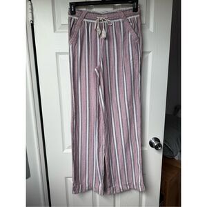 Rewind Pull On Pants Size Medium Women's Red Gray Stripes White Linen Blend High